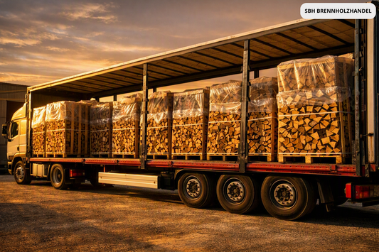 LKW‑Ladung Birkenbrennholz – 48 Ster – 25 cm Scheite